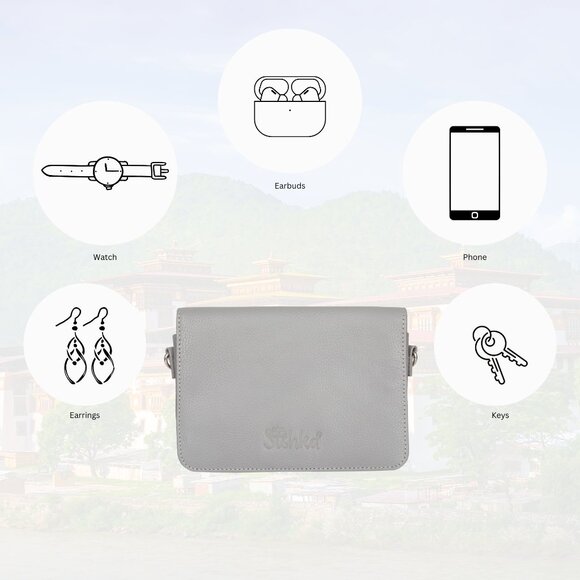 Leather Grey Crossbody Shoulder Bag – Sling Messenger Bag for Work, Daily Use - Picture 4 of 10